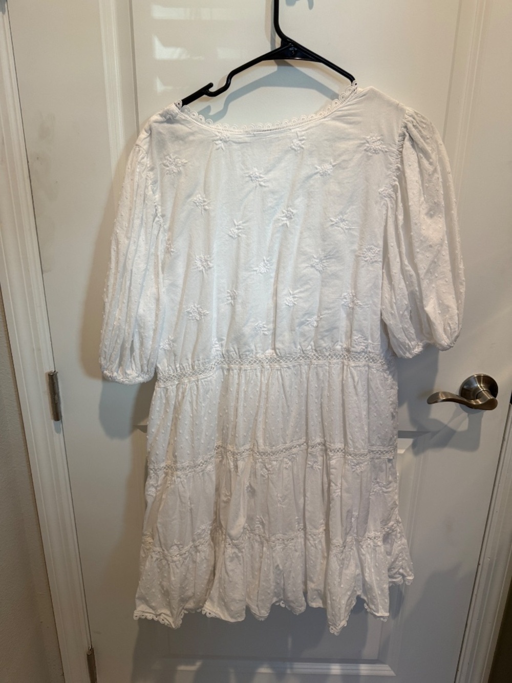 Abercrombie & Fitch Plunge Puff Sleeve Mini Dress 100% Cotton Lace XL - Picture 5 of 6